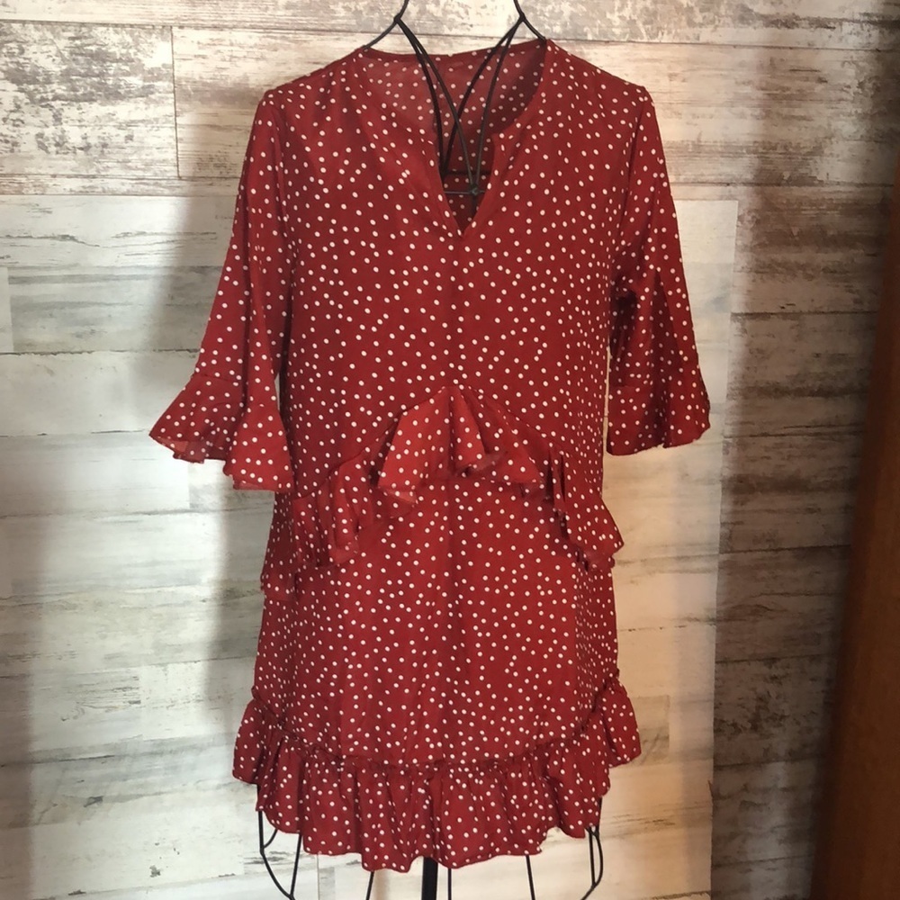 Red polkadot white Cocktail Dress Floral Sleeveless Dresses beach women dress​​​ - Picture 3 of 11